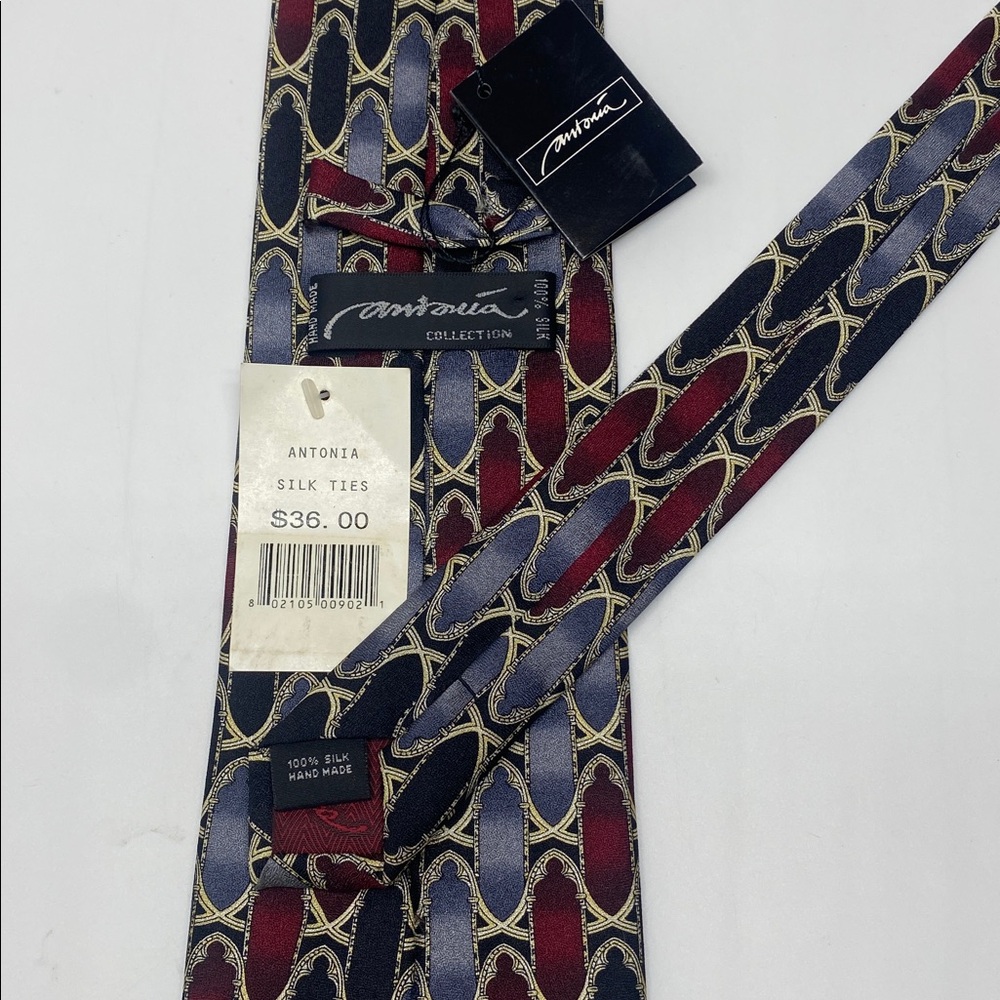 Antonia Collection Red and Gray Geometric Tie # 0002